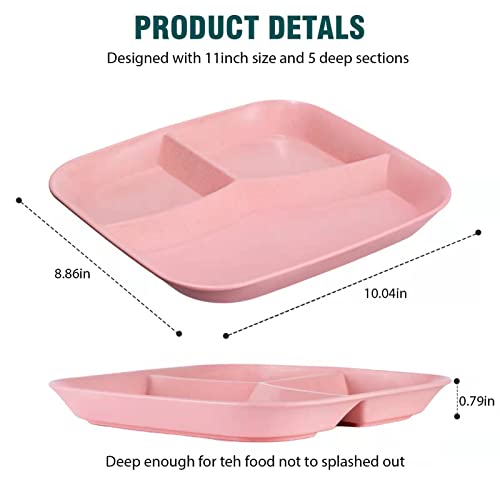 Colorful Square Unbreakable Divided Plates 10 Inch - 5 pcs Kids & Adults