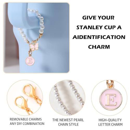 Personalized Pearl Chain Initial Charm for Water Bottle - Letter Pink E