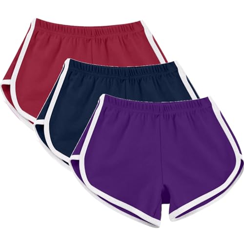 Women's Active Running Dolphin Shorts - 3 Pack, Wine, Navy, Purple - Small