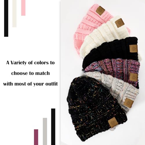 Beanie Hat and Touchscreen Gloves Set - Fleece Lined Black Confetti