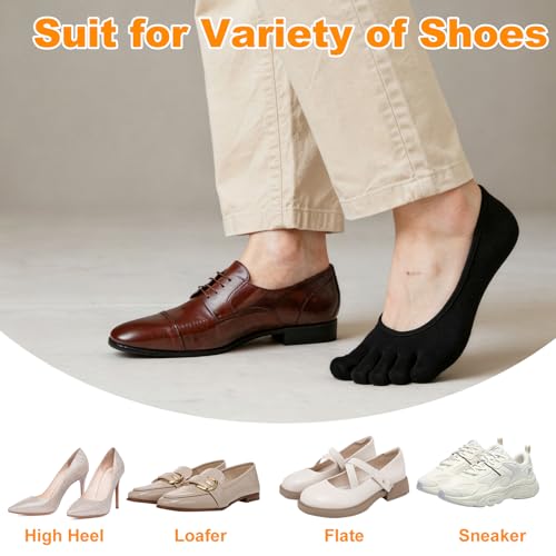 No Show Toe Socks for Women & Men - 4 Pairs Five Finger Separator - Black