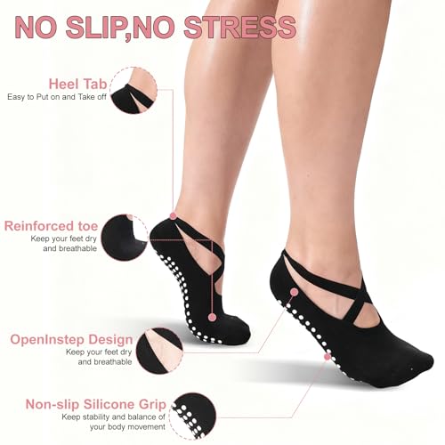 Tergy 6 Pairs Non-Slip Yoga Socks for Women Pilates Grips
