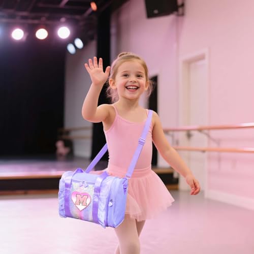 Personalized Girl's Monogram Dance Bag - Light Water-Resistant Oxford Backpack, Purple V, 3-6 Years
