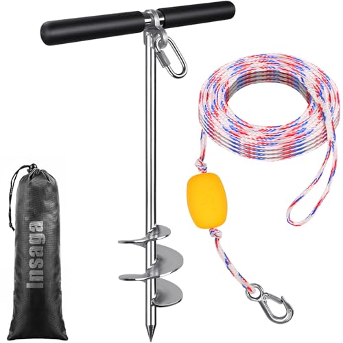 Insaga 17'' Sand Anchor with 32ft Rope for Boat Kayak Jet Ski, Stainless Steel