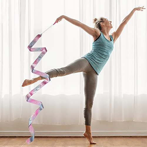 78.7-Inch Rhythmic Gymnastics Ribbon with Wand - 2 Pcs Pink
