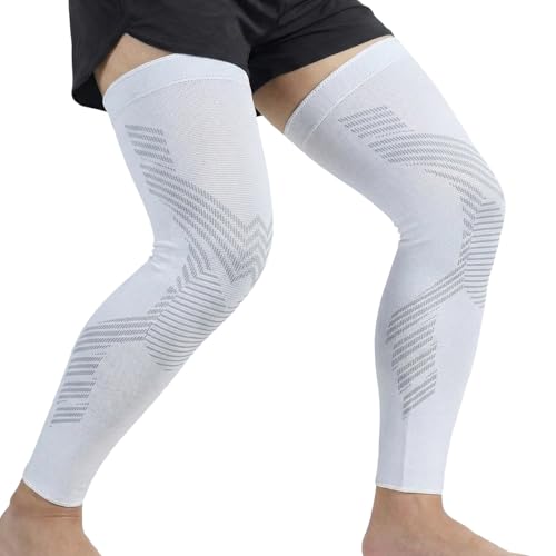 NuCamper White XL Full Leg Compression Sleeves Support for Running & Sports