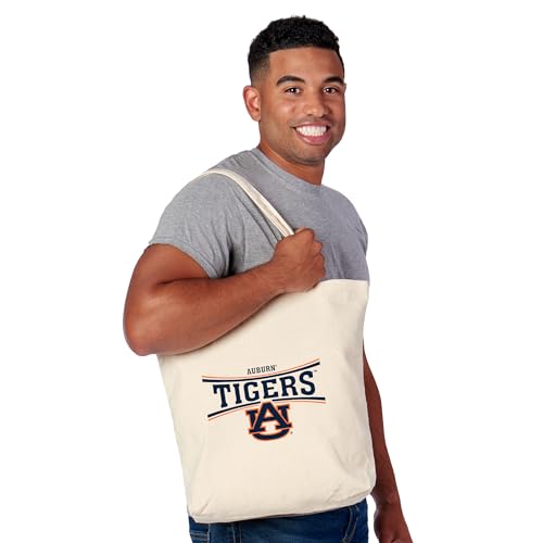 Canvas Tote Bag with Shoulder Straps - Auburn Tigers, 14" x 15", Beige