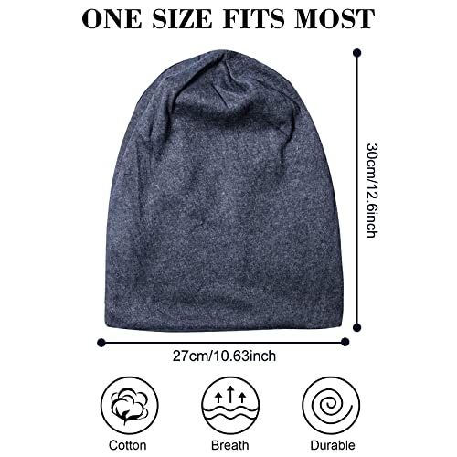 Senker Fashion Large Grey & Navy Cotton Slouchy Beanie Hat for Men & Women