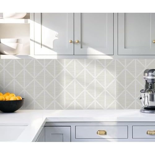 Modern Geometric Peel and Stick Wallpaper Boho Contact Paper for Cabinets and Drawers 78.7inL17.3inW Neutral Striped Self Adhesive Removable Wallpaper for Bedroom Bathroom Waterproof Beige