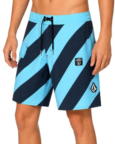 Volcom Boys Blue Stripes UPF 50+ Quick Dry Swim Trunks 10-12 with Pocket