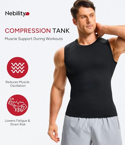 Compression Tank Top for Men - Sleeveless Workout Vest - Large, Black