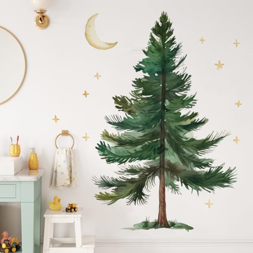 Runtoo Pine Tree Wall Art Decal Peel and Stick Christmas Woodland Mountain Tree Wall Stickers for Nursery Bedroom Living Room Wall Decor
