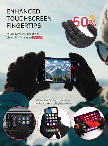 Merino Wool Winter Gloves - Touch Screen, Non-Slip, Medium Black