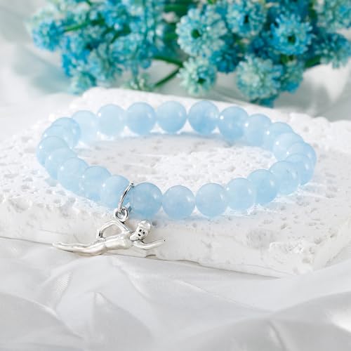 Swimmer Charm Bracelet - Aquamarine Swimming Jewelry for Women
