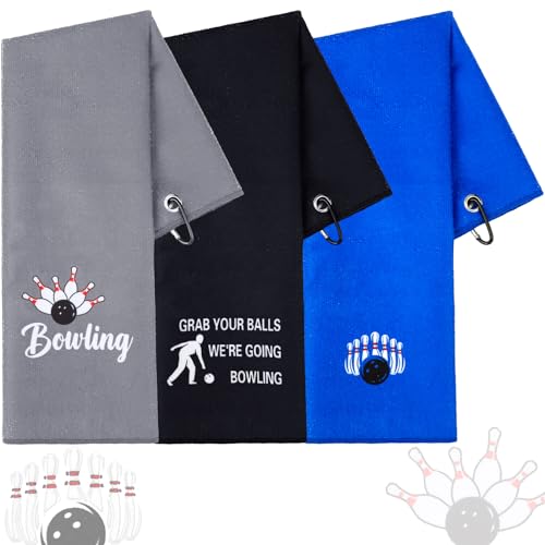 Bowling Towel Set with Clip - 3 Pack Absorbent Cotton Towels for Pins & Balls