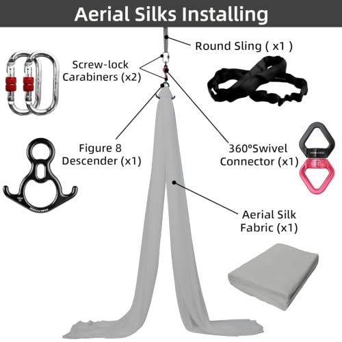 Aerial Silks Kit with Rigging Hardware - 15 Yards, Silver