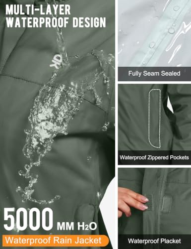 Little Donkey Andy Women's Waterproof Rain Jacket XL Olive for Hiking & Outdoor