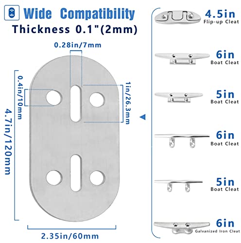 Stainless Steel Boat Cleat Backing Plate for Dock and Marine Use - 2 Pack