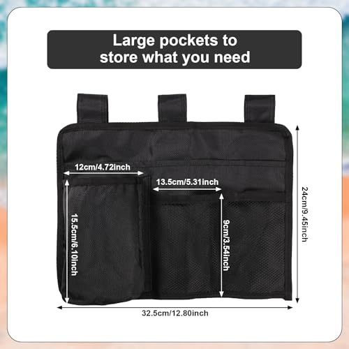 Lasuroa Black Nylon Beach Chair Cup Holder with 4 Pockets, Adjustable Strap