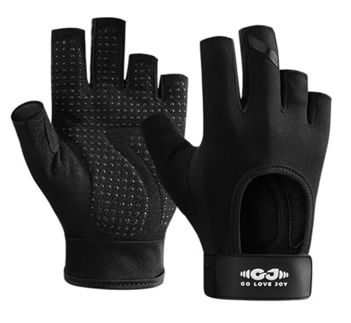 Anti-Slip Fingerless Workout Gloves - Black, Large