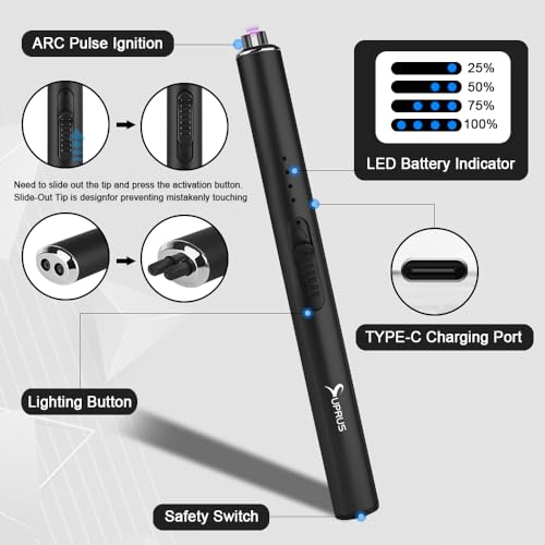 Electric Arc Flameless USB Rechargeable Lighter with Safety Lock - Black
