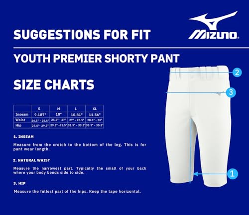 Mizuno Boys Youth Premier Shorty Baseball Pants Medium White