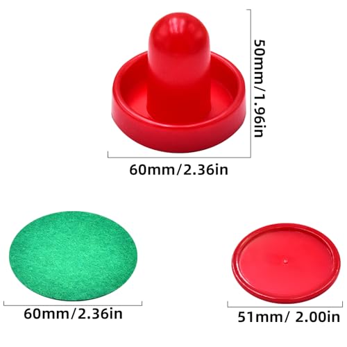 Air Hockey Pushers and Pucks Set - 2 Red Pushers & 4 Pucks