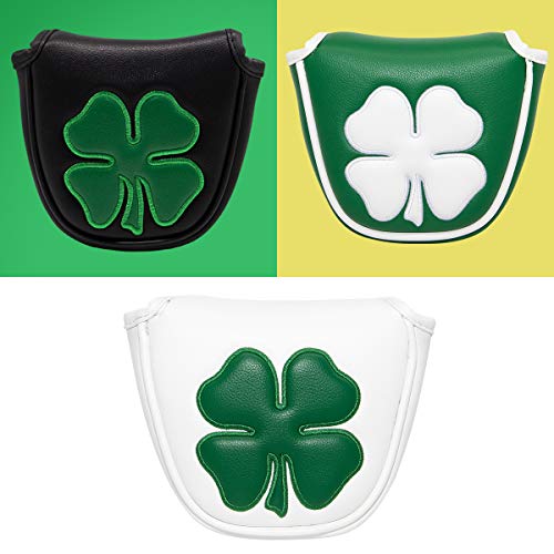 Barudan Golf 4-Leaf Clover Mallet Putter Headcover - Magnetic Closure, Fits Odyssey 2 Ball & More (Black)