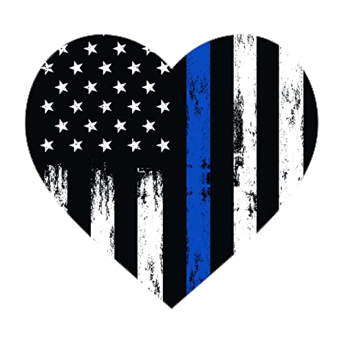Thin Blue Line Heart Decal Sticker - 4" x 3.6" Vinyl for Cars