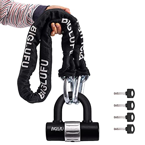 BIGLUFU 5ft x 12mm Motorcycle Chain Lock Anti-Theft Security Bike Lock Silver