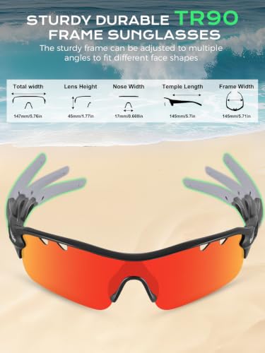 Polarized Sports Sunglasses with 5 Interchangeable Lenses - Black+Gray