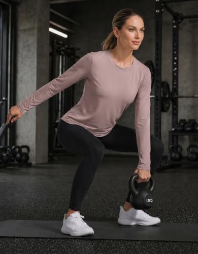 PINSPARK Women's Long Sleeve Workout Top - Athletic Hiking Shirt, Medium/Warm Tan