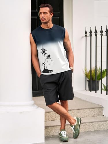 Runcati Men's 3X-Large White Graphic Tank Top with Palm Tree Gradient Design