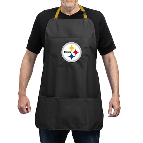 Pittsburgh Steelers Cooking Apron - Adjustable, 4 Pockets, Black