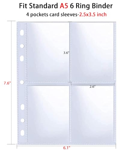 A5 6 Ring 4 Pocket Page Protectors - 40 Pack Photocard Sleeves