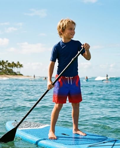 Boys Swim Trunks with 4-Way Stretch - Neon Red, Size 13-14 Years