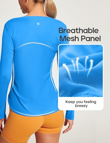 Long Sleeve Workout Tops for Women - Cyan, Medium - UPF 50+ UV Protection