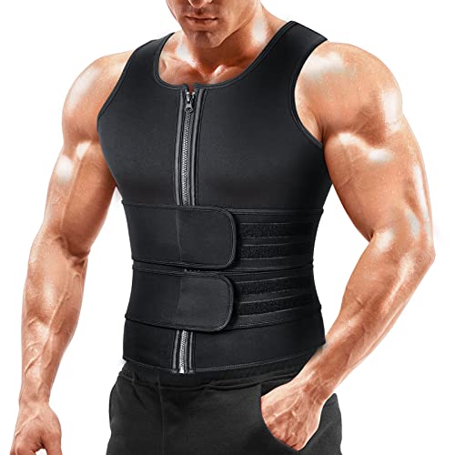 Sauna Vest Waist Trainer for Men - Black 1XL (Waist 36-38) - 2 Belts