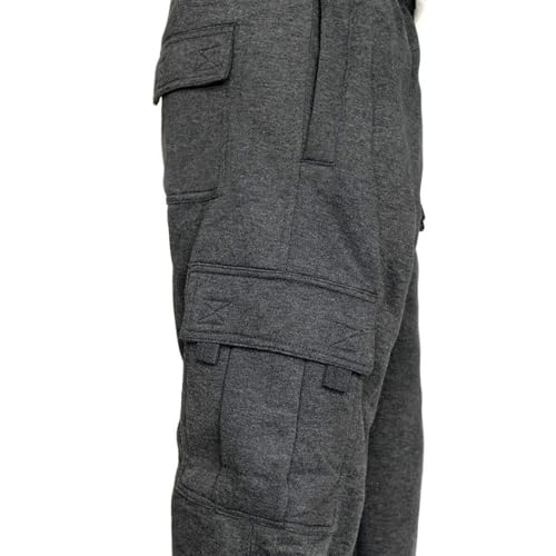 Lasjixion Men's Cargo Sweatpants Dark Grey Medium Open Bottom Fleece Joggers