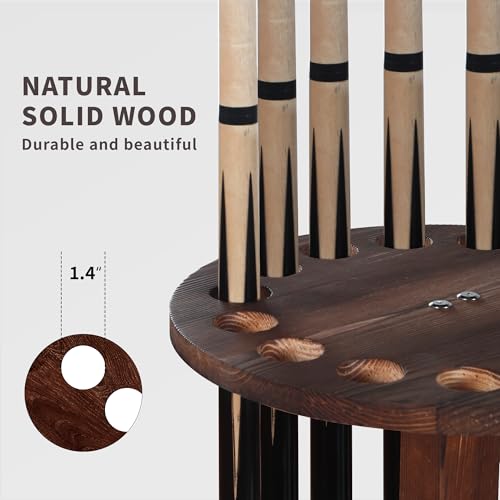 Brown 360° Rotating Wooden Pool Cue Rack Holds 15 Cues - Floor Stand Billiard Organizer