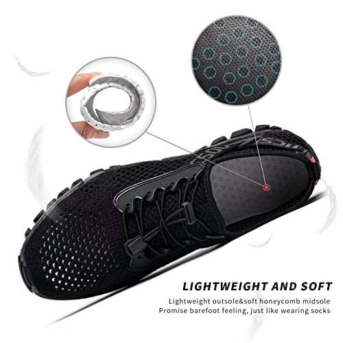 SOBASO Water Shoes Women Men Quick Dry Aqua Beach Swim Footwear All Black 12 Women / 10.5 Men