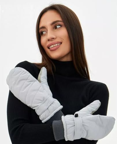 Waterproof Winter Ski Mittens for Men & Women - Light Grey, Medium