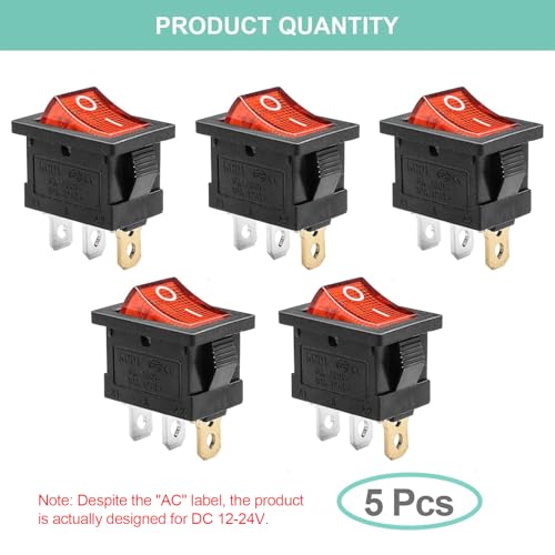 5 Pack DC 12V-24V 20A Red LED Boat Rocker Toggle Switch