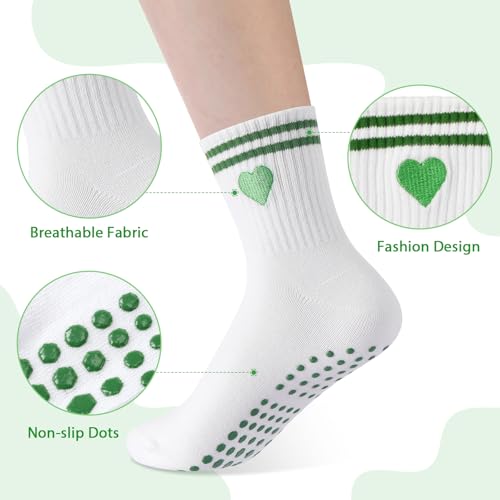 Non-Slip Pilates Socks with Grips for Women - Green Heart