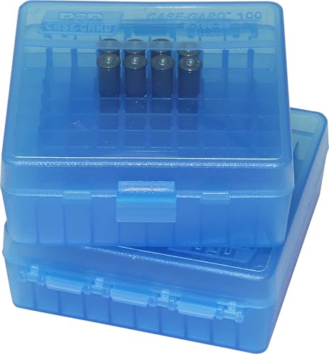 100 Round Handgun Ammo Storage Box - Flip-Top Case - Clear Blue