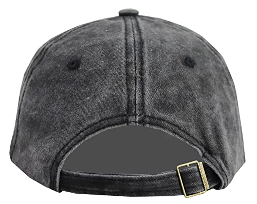 Dog Girl Embroidery Baseball Cap - Adjustable Vintage Denim - Black