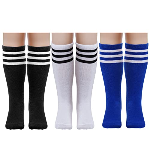 Kids Knee High Soccer & Baseball Socks - Black, White, Blue