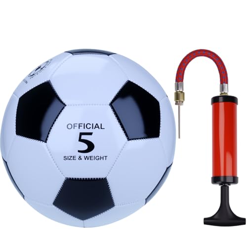 NiuXTool Black & White Soccer Ball with Pump, Durable PU Leather, Sizes 3/4/5