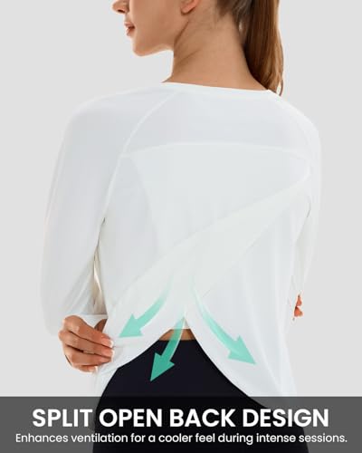 HODOSPORTS Women's Cropped Athletic Workout Top Small White Split Back Long Sleeve Gym Shirt