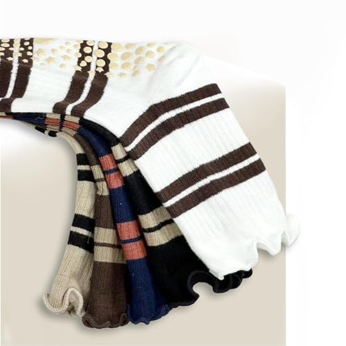 Non-Slip Striped Yoga Socks for Women - 3 Pairs, Size 5-9, White/Khaki/Navy Blue